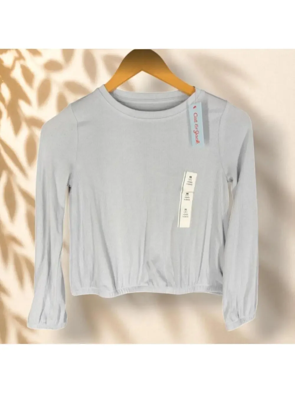 New Cat & Jack Top Girls M Medium Gray Round Neck Long Sleeve Rayon Casual